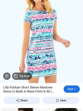Lilly Pulitzer Short Sleeve Stripe Wave Dress in Pink, Aqua, Navy, White